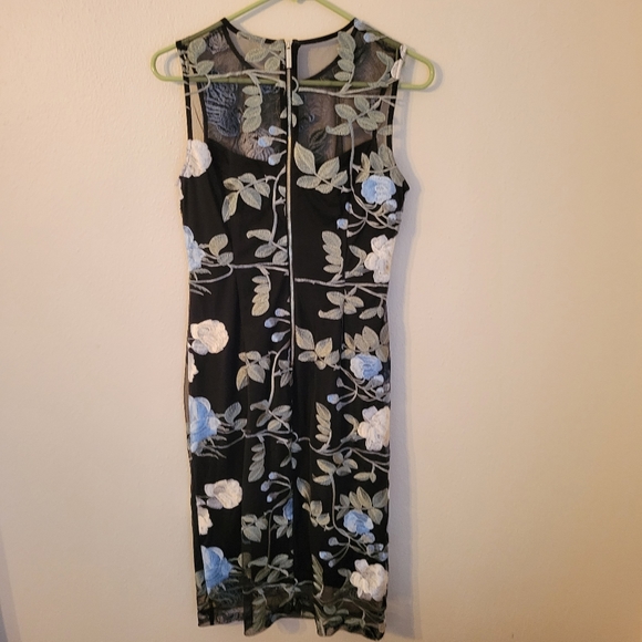 Calvin Klein Embroidered Black Floral Dress Size 4 - Picture 7 of 10
